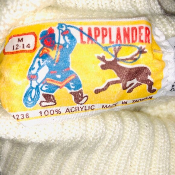 Vintage 70s Lapplander Sweater Womens S Ivory Cable Knit Turtleneck - Picture 6 of 7